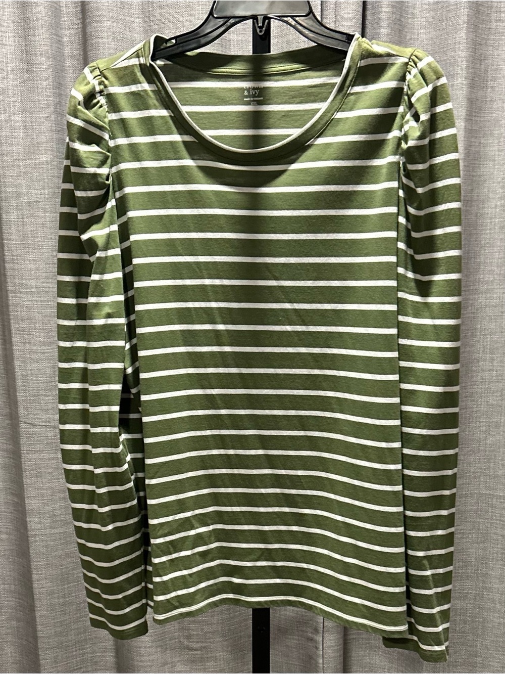 crown & ivy Olive Green and White Striped Long Sleeve Tee